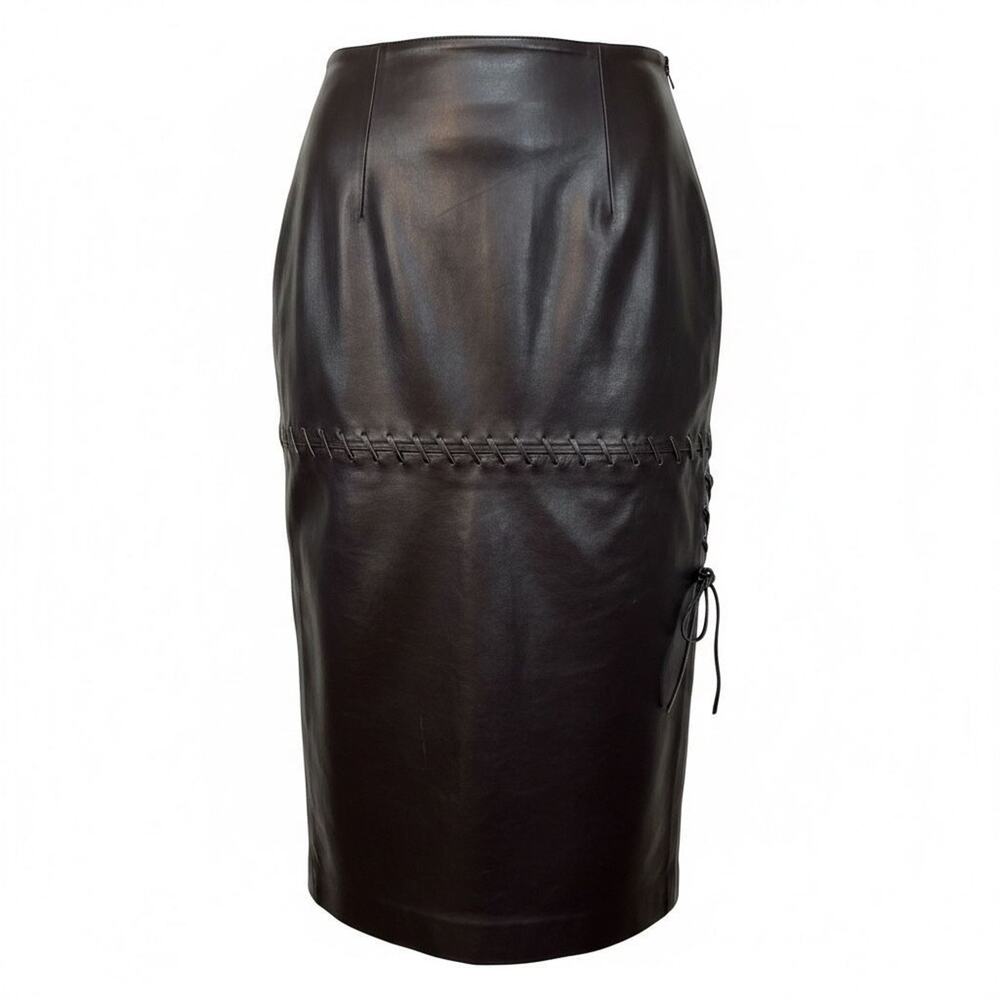 TOGETHER VINTAGE LACE UP LEATHER Maxi Skirt Corset Steampunk 4 EXPRESSO BROWN - Picture 2 of 4